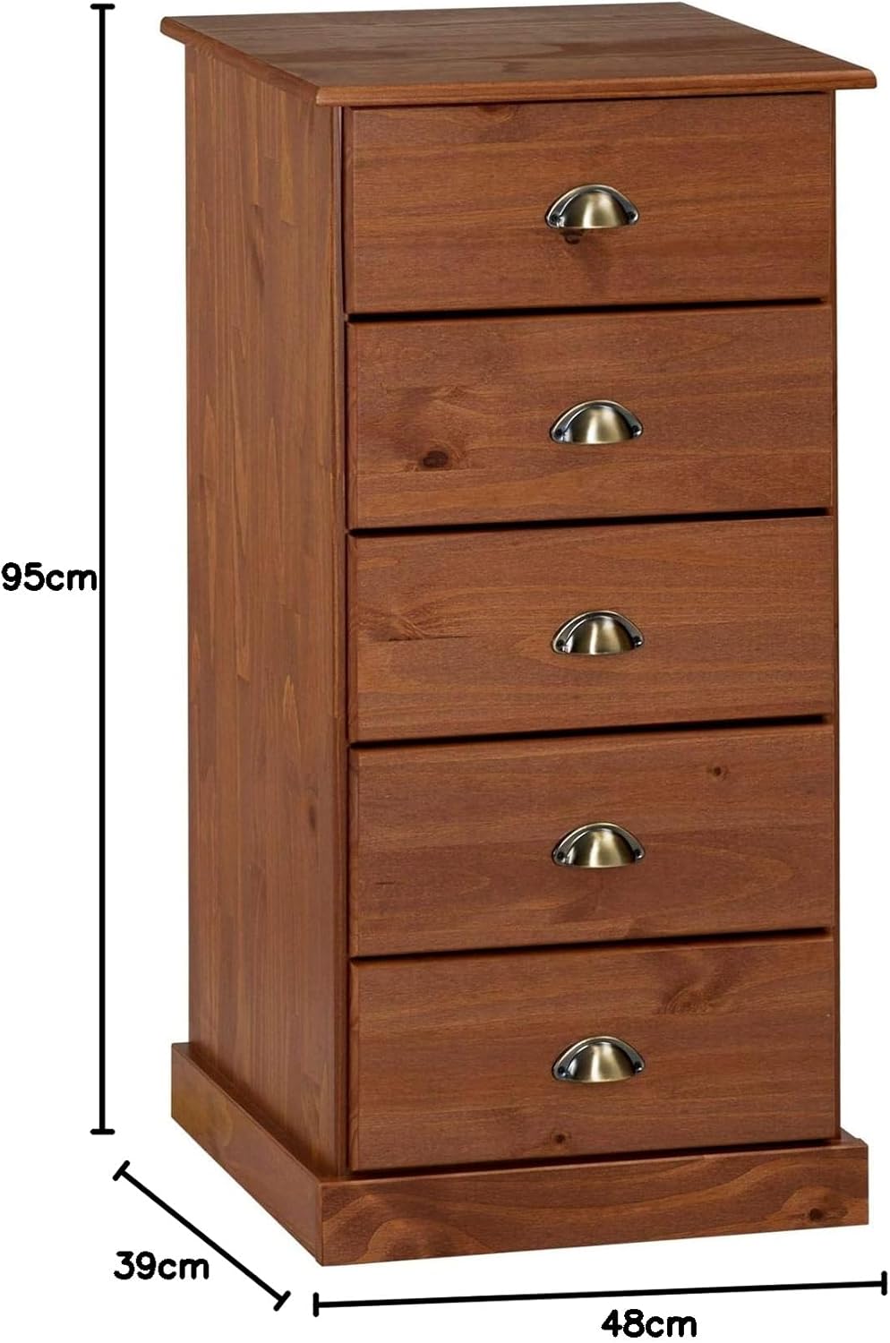 IDIMEX Kommode Paris aus Kiefer massiv in Kastanie, schöne Schubladenkommode mit 5 Schubladen, prakt