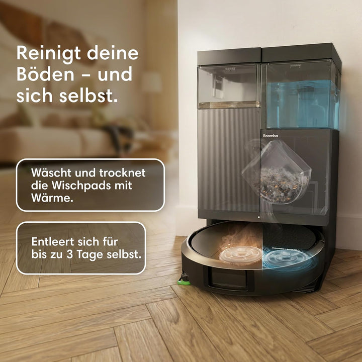 iRobot Roomba Plus 415 Saugroboter, AutoWash Basis, Rotierende Wischtücher Schwarz, Schwarz