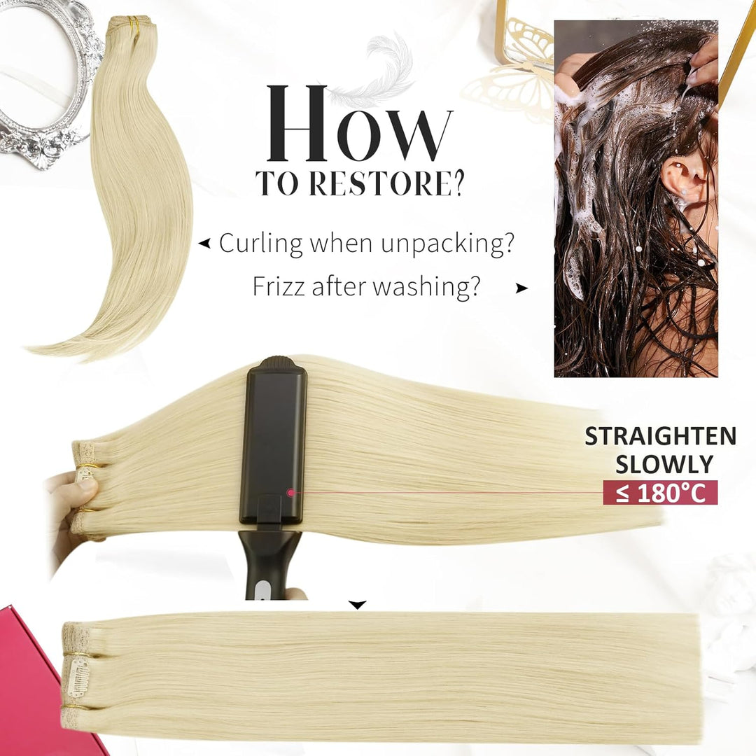 Moresoo Clip Extensions Echthaar Blond Remy Echthaar Extensions Clip Doppelt Tressen Haarverlängerun