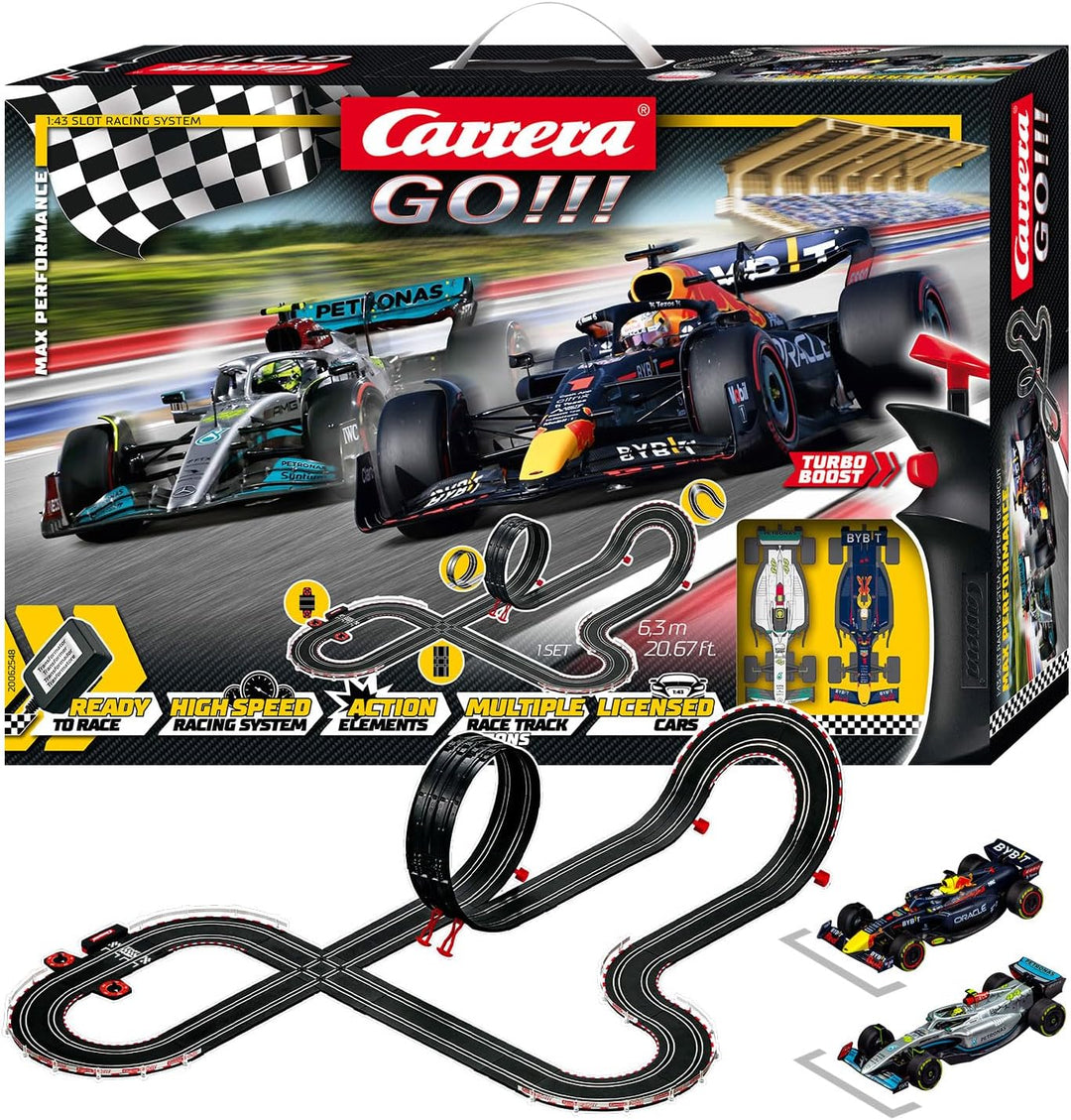 Carrera GO Max Performance Rennstrecken-Set für Erwachsene & Kinder ab 6 Jahren 6.3m Länge Rennbahne