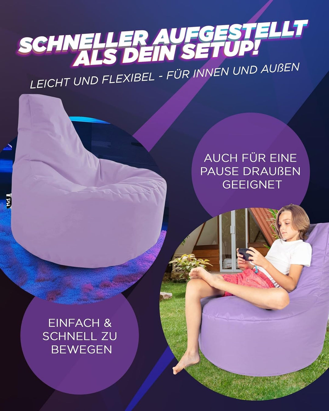 PATCH HOME Gamer Kissen & Lounge Sitzsack – befüllbar mit Reissverschluss, gefüllt mit Styropor, gee