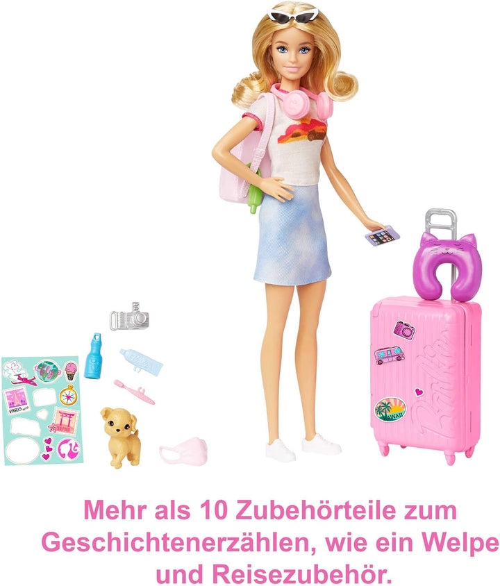 BARBIE Malibu - Koffer, Rucksack, Hündchen und mehr als 10 Accessoires für fantasievolles Spielen, i