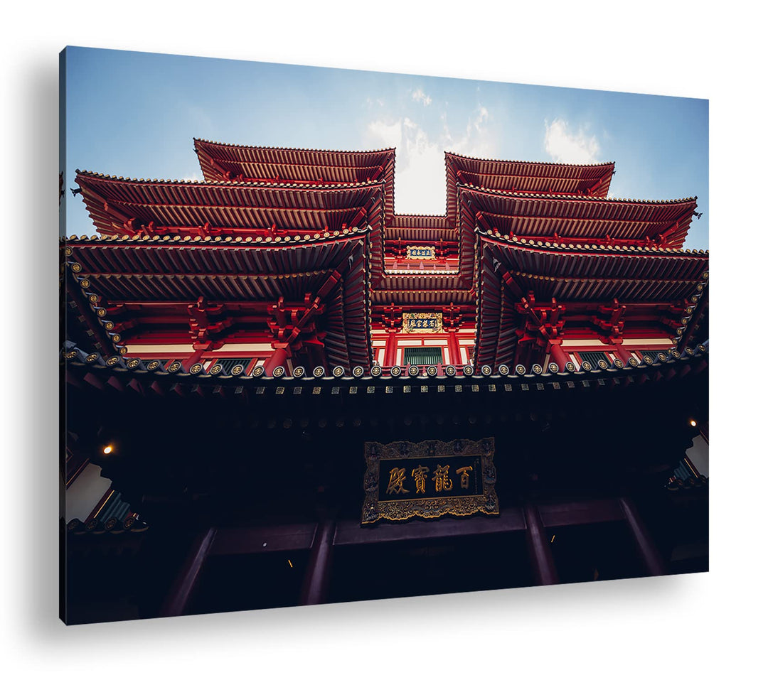 deyoli asiatischer Tempel Format: 100x70 als Leinwand, Motiv fertig gerahmt auf Echtholzrahmen, Hoch