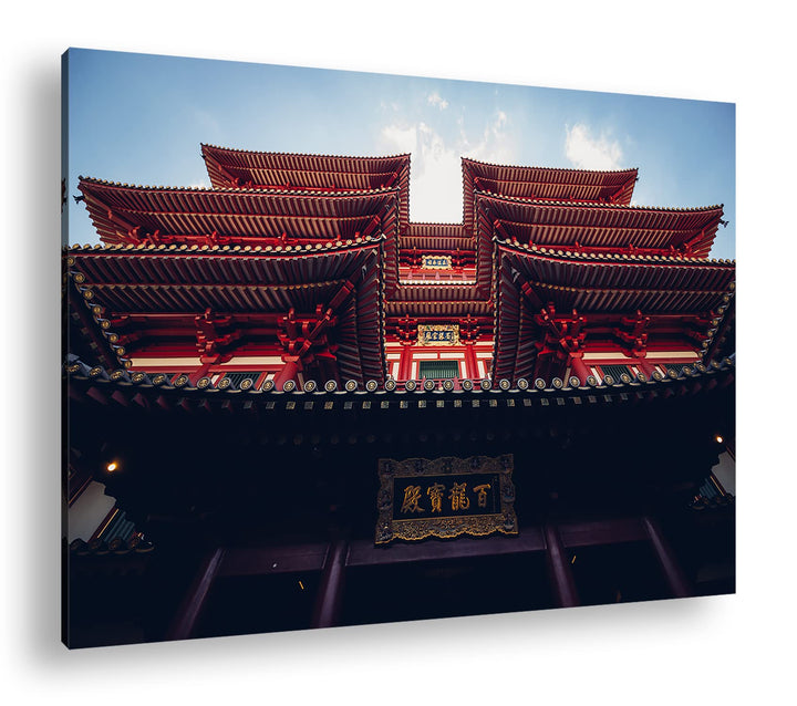 deyoli asiatischer Tempel Format: 100x70 als Leinwand, Motiv fertig gerahmt auf Echtholzrahmen, Hoch