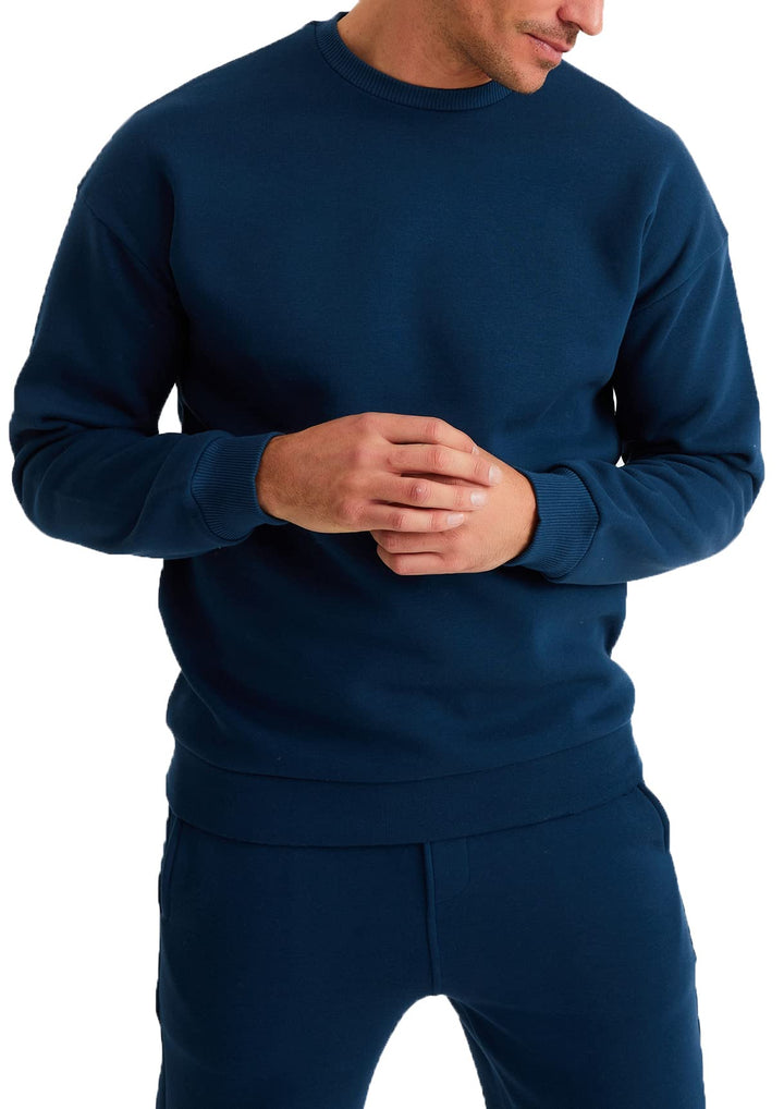 Leif Nelson Oversize Pullover Baumwolle mit Rundhalskragen schwarzer Männer Pulli Sweatshirt Langarm