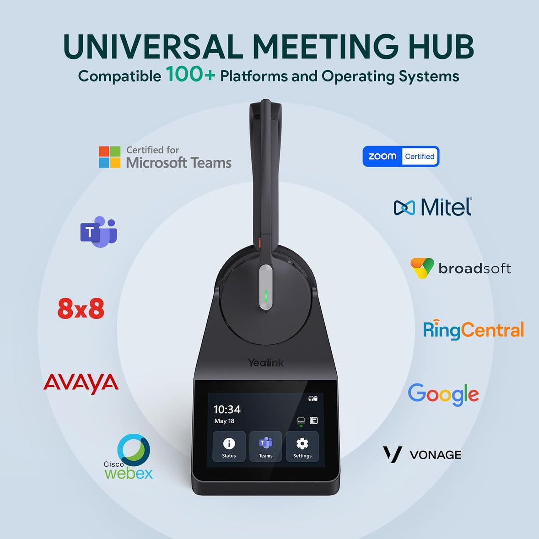 Yealink WH64 Pro DECT & Bluetooth Wireless Headset, 3.5" Touchscreen, Mono Kabelloses Headset, 185 m