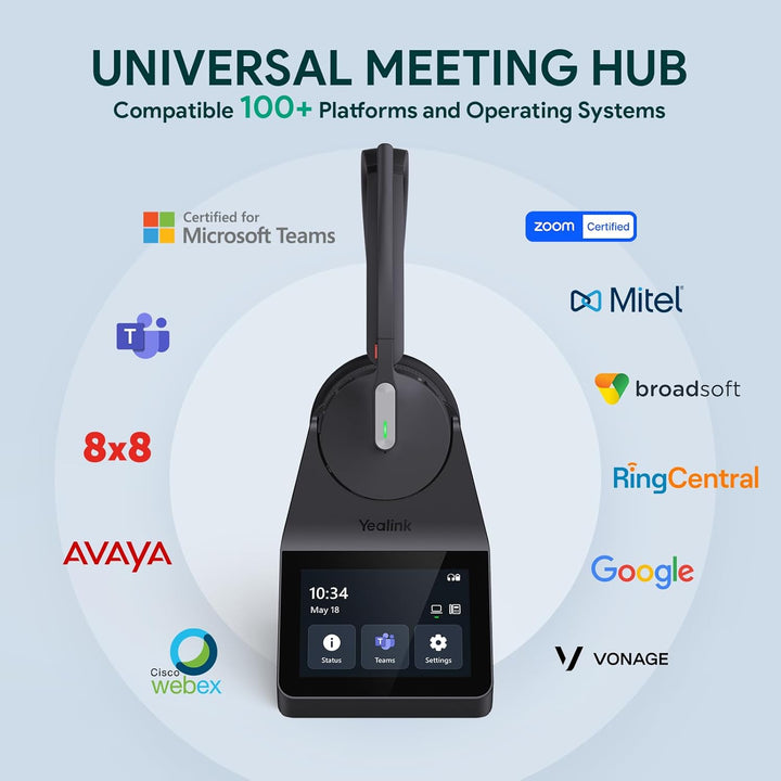 Yealink WH64 Pro DECT & Bluetooth Wireless Headset, 3.5" Touchscreen, Mono Kabelloses Headset, 185 m