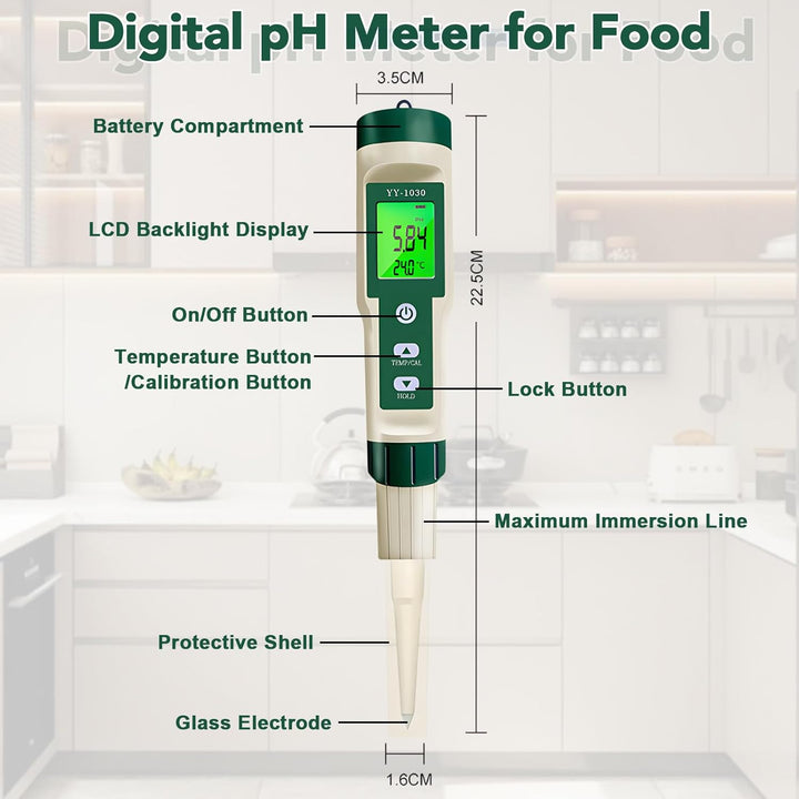 pH Messgerät für die Herstellung von Fermentierten Lebensmitteln Test pH, °C/°F, IP67 und Hintergrun