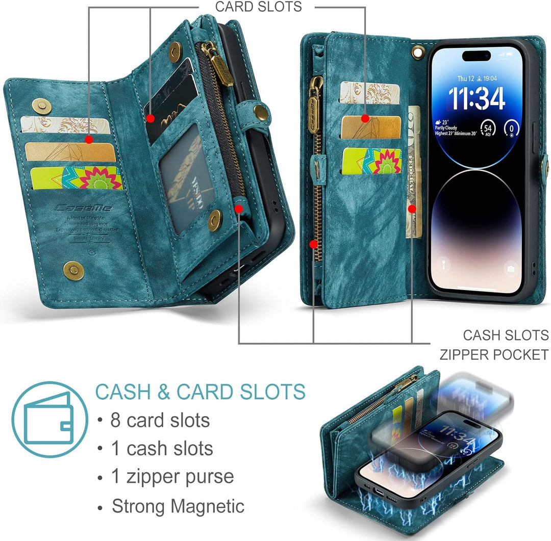 UFinetech iPhone 14 Pro Hülle, Flip Leder TPU Stossfeste Kartenfach Tasche Handyhülle iPhone 14 Pro(