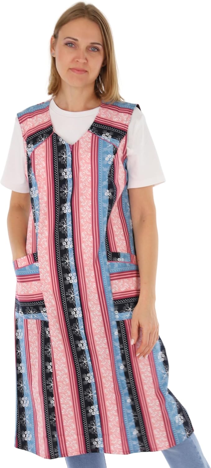 Reissverschluss Kittel RV Hauskleid Baumwolle Schürze Kochschürze, 38 Lila