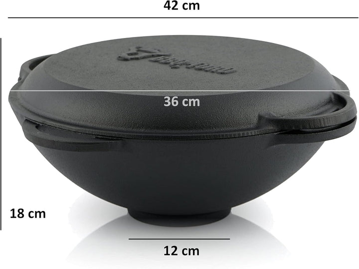 BBQ-Toro Gusseisen Kazan mit Kazan Ofen Ø 34 cm | 12,1 L Gusstopf mit Deckel, Gusseisentopf | Gulasc