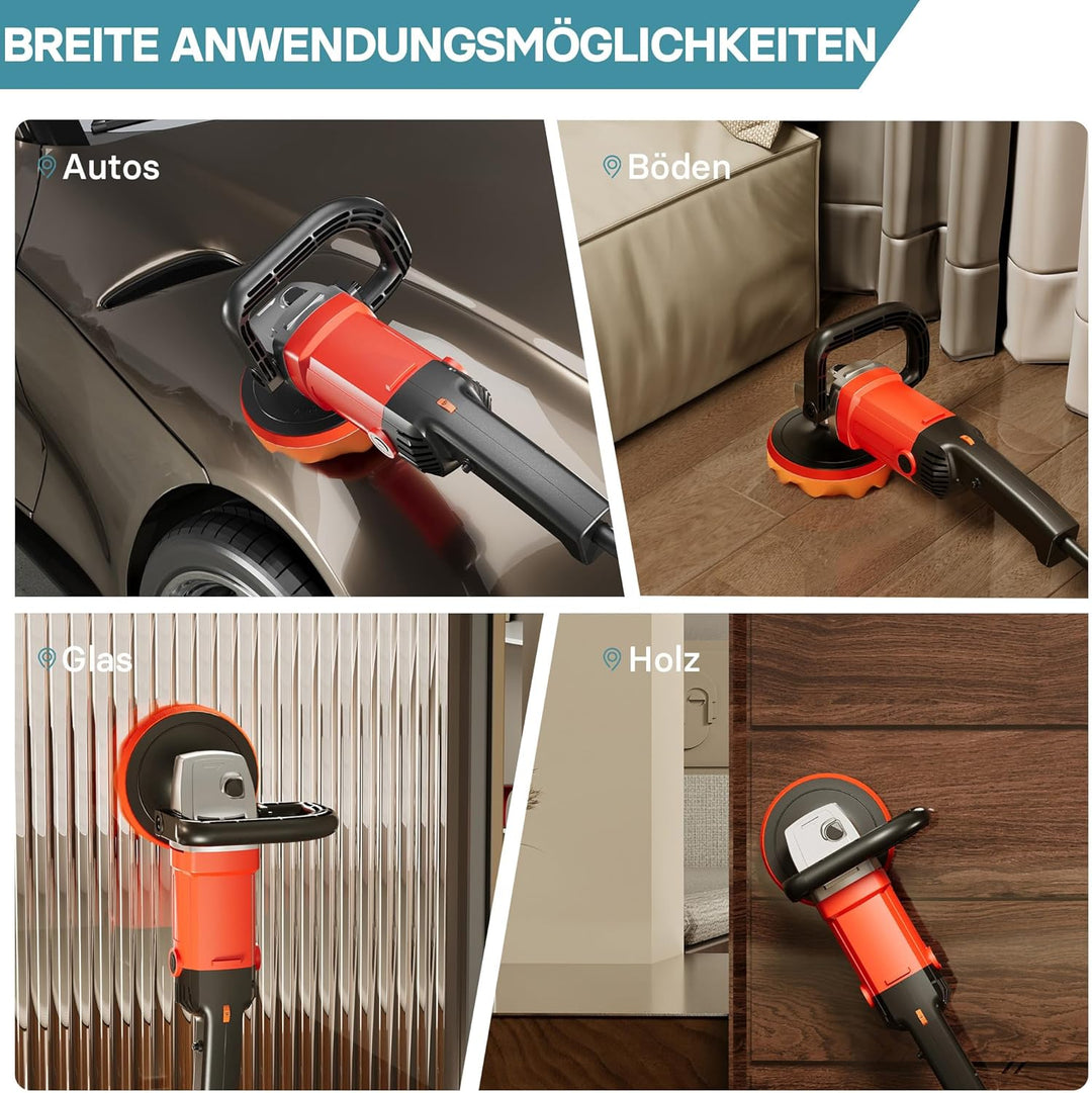 Wiltec Auto Poliermaschine Schleifmaschine 1200W bis 3000 U/min, Poliergerät mit 6 Stufen, mit Tasch