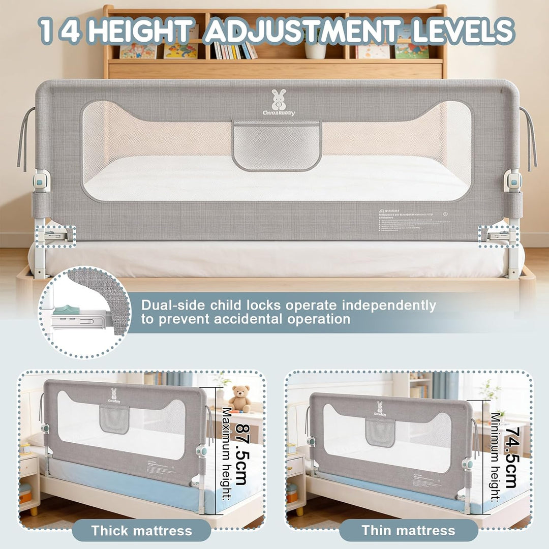Verdego Rausfallschutz Bett 200 cm, Rausfallschutz Boxspringbett Klappbar, 300D Oxford Stoff, Luftig