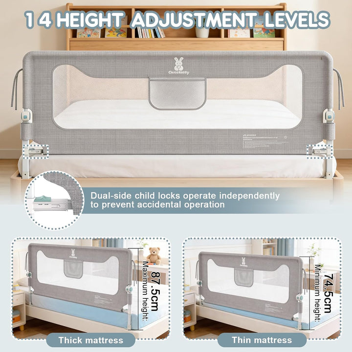 Verdego Rausfallschutz Bett 200 cm, Rausfallschutz Boxspringbett Klappbar, 300D Oxford Stoff, Luftig