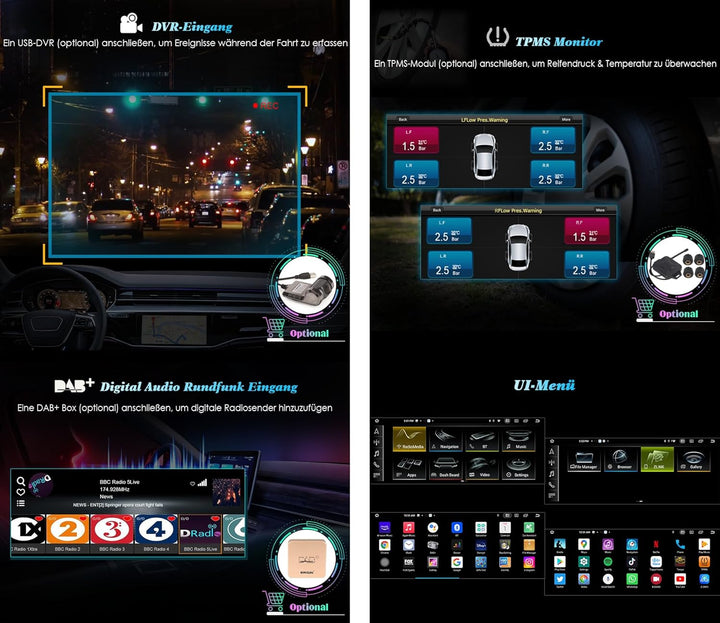 10,25 Zoll IPS Bildschirm Acht-Kern Android 13.0 DAB+ Autoradio für Audi A4 A5 S4 S5 B8 mit GPS Navi