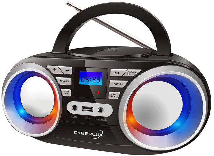Tragbarer CD-Player | LED-Discolichter | Boombox | CD/CD-R | USB | FM Radio | AUX-In | Kopfhöreransc