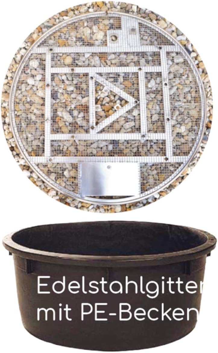 Köhko Abdeckgitter-Set aus Edelstahl mit PE-Becken Ø 88 cm (150 Liter) für Wasserspiel Springbrunnen