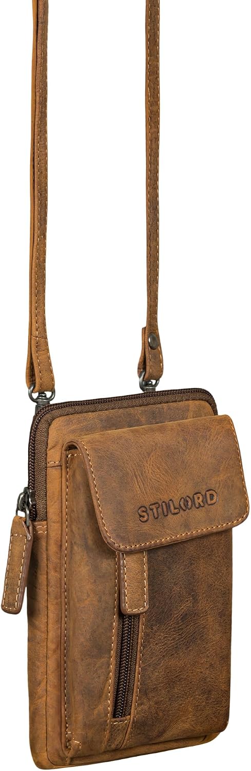 STILORD Mael 2-in-1 Umhängetasche Herren Leder Handytasche zum Umhängen Gürteltasche Brusttasche - S