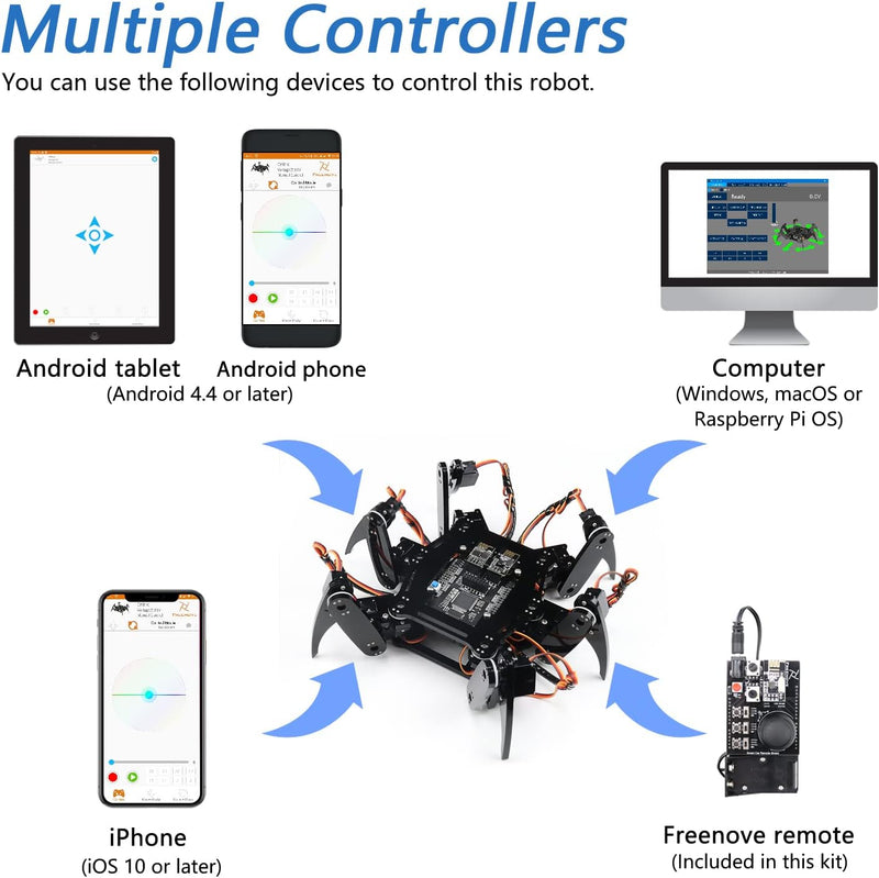 FREENOVE Hexapod Robot Kit with Remote (Compatible with Arduino IDE), App Remote Control, Walking Cr