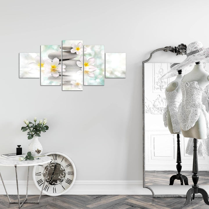 Runa Art Wandbilder Blumen Feng Shui 5 Teilig Bild auf Vlies Leinwand Deko Wohnzimmer Zen Weiss Blau
