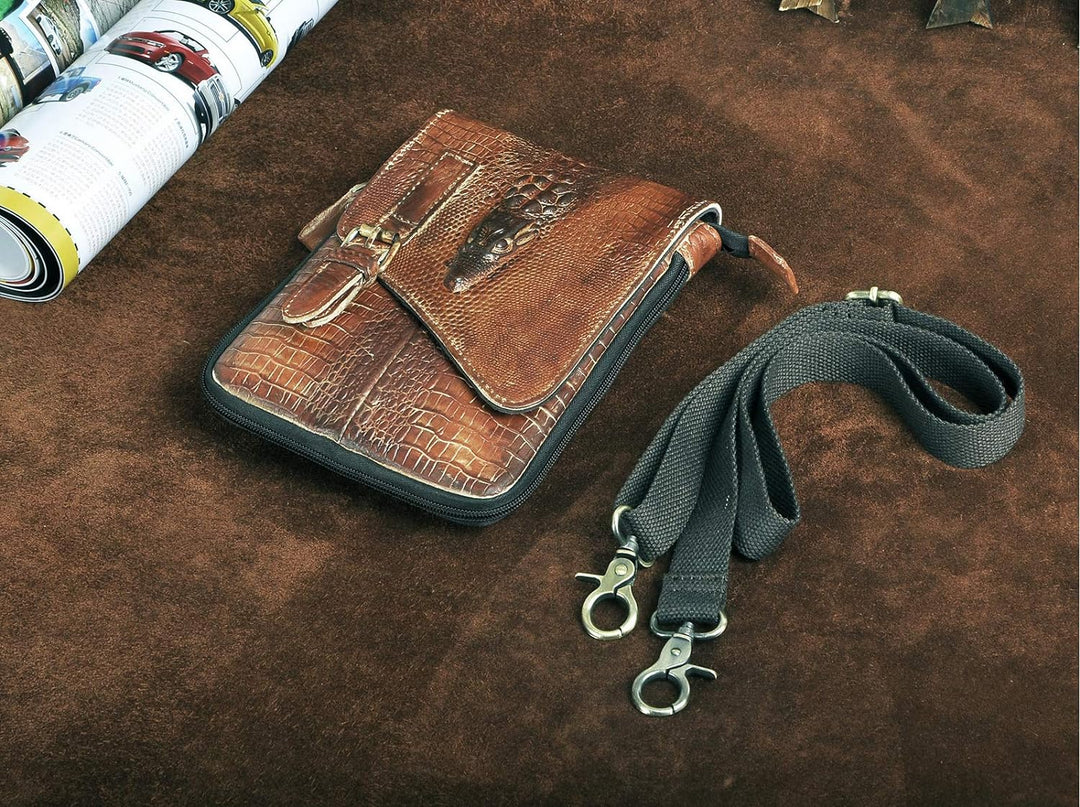 Le'aokuu Herren Verrückt Pferd Leder Tasche Freizeit Universität Schultasche Reisetasche Schultertas