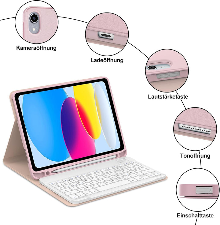 IVEOPPE Hülle Tastatur für iPad A16 11/10 Generation (2025/2022, 11/10.9 Zoll), QWERTZ Layout Keyboa