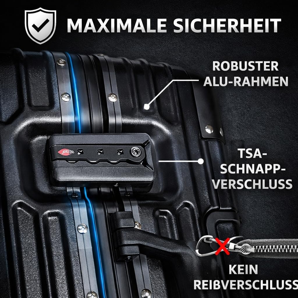 POSH Piloten Koffer Handgepäck Hartschale - Aluminium Rahmen & Schnappverschluss - 37L Business 45x4