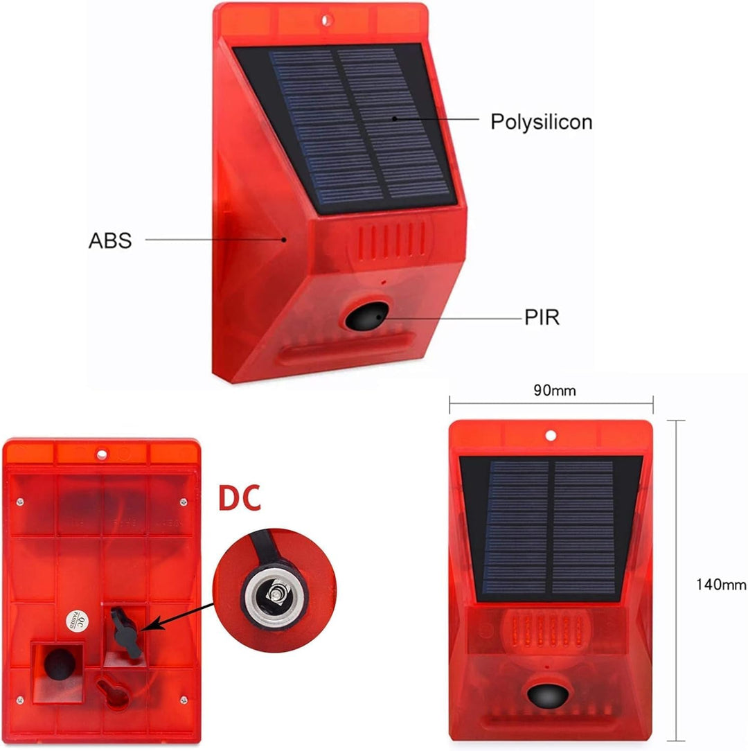 Solar Alarmanlage Blitz Hell mit Fernbedienung Bewegungsmelder Draussen Alarm Hell 129db Ton Sicherh