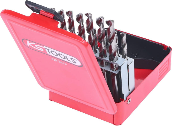 KS Tools 330.2610 HSS-G Spiralbohrer-Satz, Stahlblechkassette, 19-tlg. 1-10mm