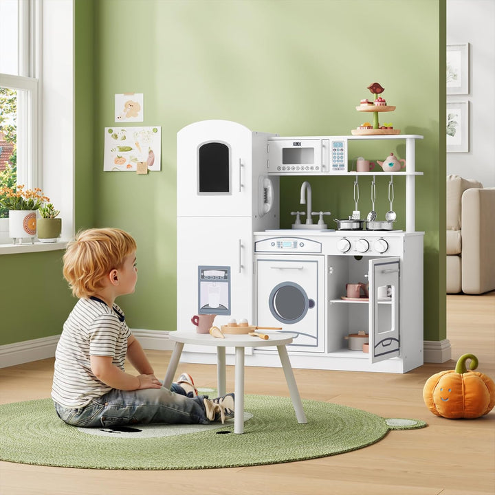 WOLTU Kinderküche Spielküche aus Holz, Kinderrollenspiele für Kinder inkl. 5tlg Küchenset,Zubehör au