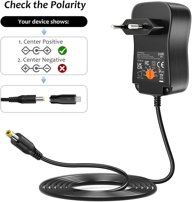 Zolt 36W Universal Netzteil AC zu DC 3V 4.5V 5V 6V 7.5V 9V 12V 1A 2A 3A Switching Netzteil Adapter m