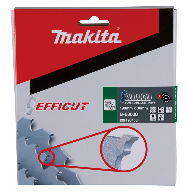 Makita Sägeblatt Efficut Holz für Akku-Handkreissäge (190 x 1,45 x 30 mm, 45 Zähne) B-68638