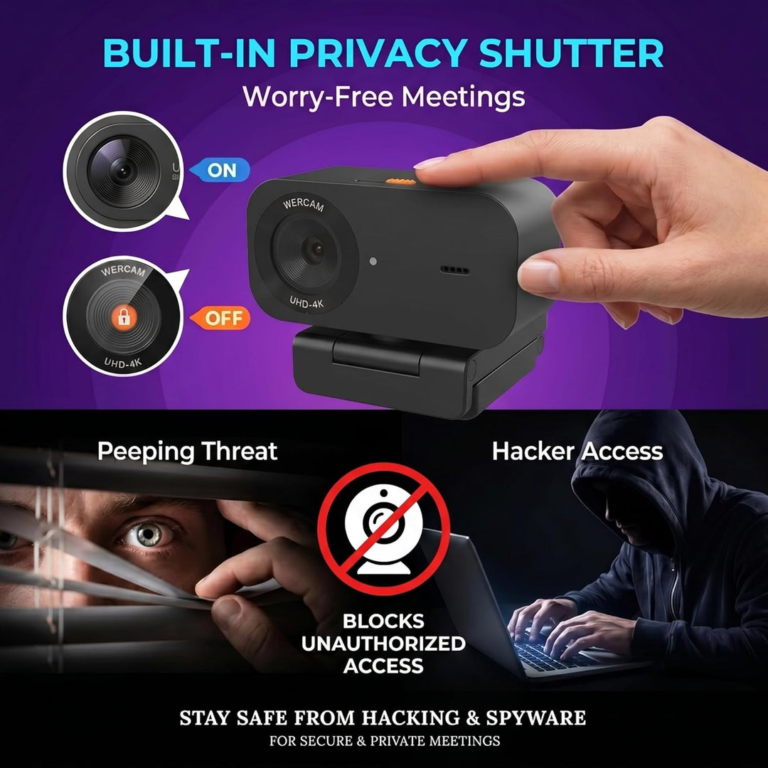 Kaysunlink UHD 4K Webcam, Webcam mit Mikrofon und Objektivabdeckung, Rauschunterdrückung, 100° FOV,