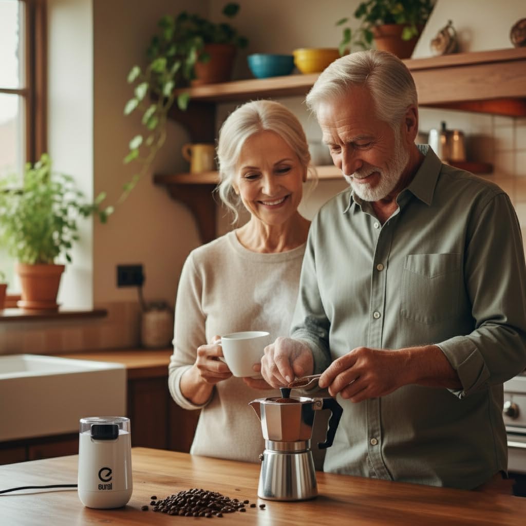 EUREL KMA weisse Kaffeemühle | Beste Mahlergebnisse I Mahlgrad variabel I Edelstahl Mahlbehälter und