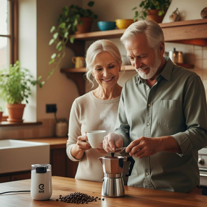 EUREL KMA weisse Kaffeemühle | Beste Mahlergebnisse I Mahlgrad variabel I Edelstahl Mahlbehälter und