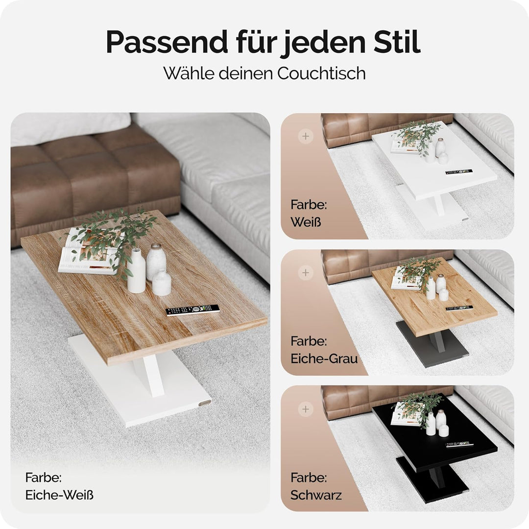 Casaria® Couchtisch Weiss Eiche Holz Stauraum Ablage Kratzfest Modern Rechteckig 50kg Belastbar Beis