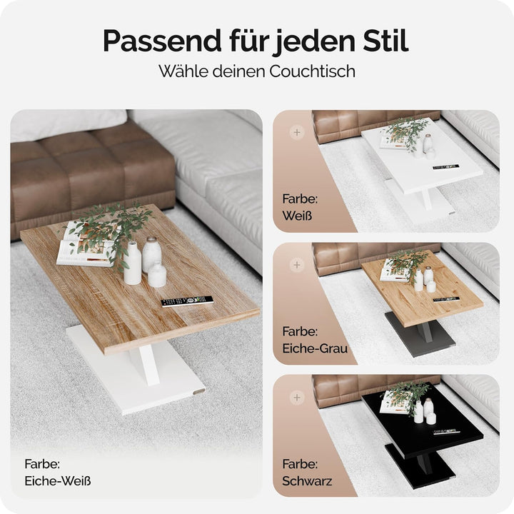 Casaria® Couchtisch Weiss Eiche Holz Stauraum Ablage Kratzfest Modern Rechteckig 50kg Belastbar Beis