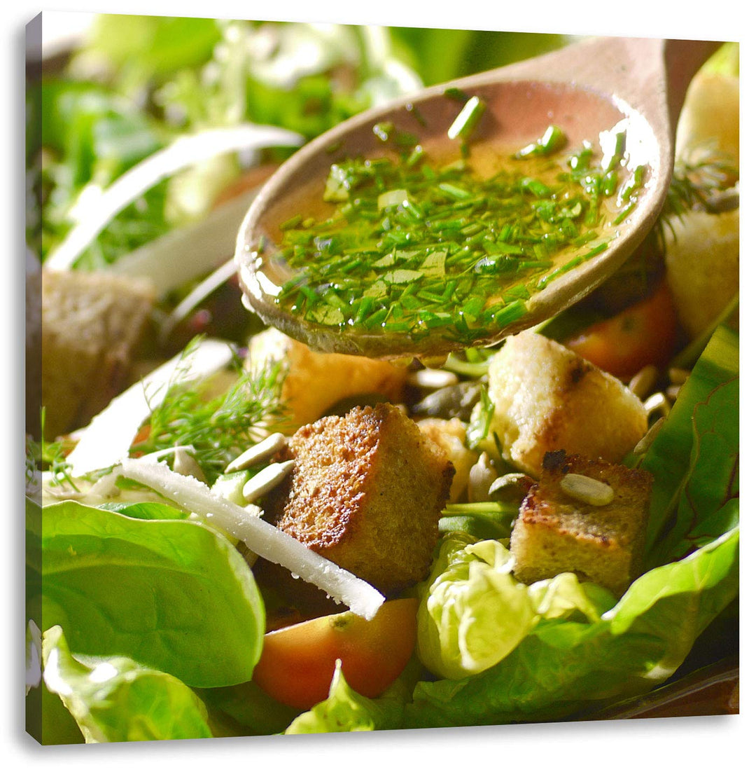 Kräuter Vinaigrette, Format: 70x70 auf Leinwand, XXL riesige Bilder fertig gerahmt mit Keilrahmen, K
