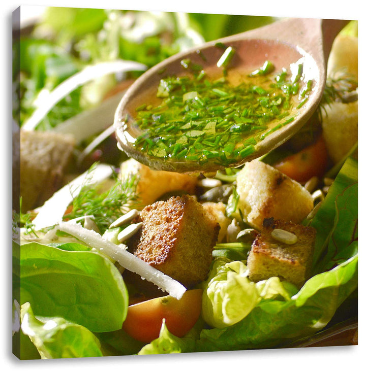 Kräuter Vinaigrette, Format: 70x70 auf Leinwand, XXL riesige Bilder fertig gerahmt mit Keilrahmen, K