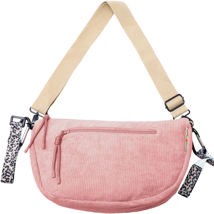 Jubi® Wickeltasche Moon Bag aus Cord Pink – Kinderwagenorganizer mit Kinderwagenbefestigung, Crossbo