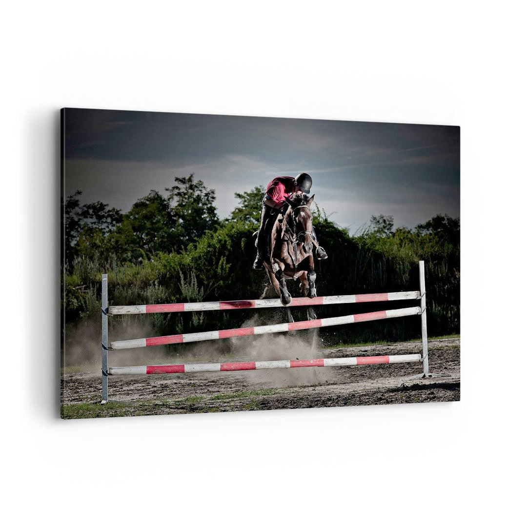 Bilder auf Leinwand 100x70cm Leinwandbild Pferd Sport Hindernisse Himmel Gross Wanddeko Bild Schlafz