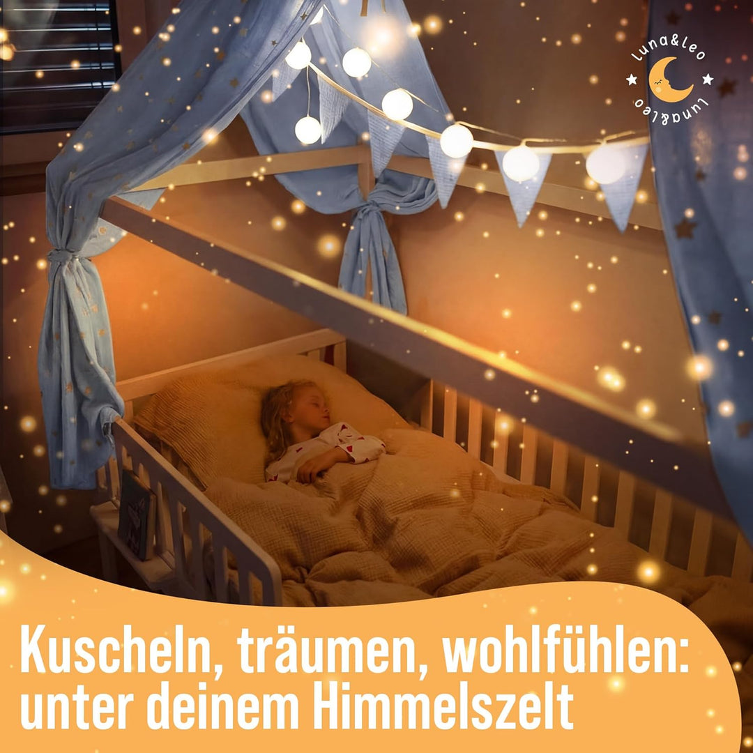 Luna &amp; Leo Hausbett Himmel 3-TLG - mit Sternendruck *TESTSIEGER 2025* [Bio Musselin Baumwolle] Handm