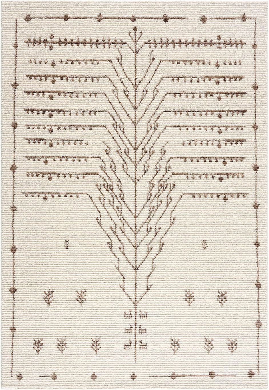 payé Teppich Wohnzimmer - Creme 120x170cm - Ethno Afrika Muster - Hochflor weich Schlafzimmer Flur D