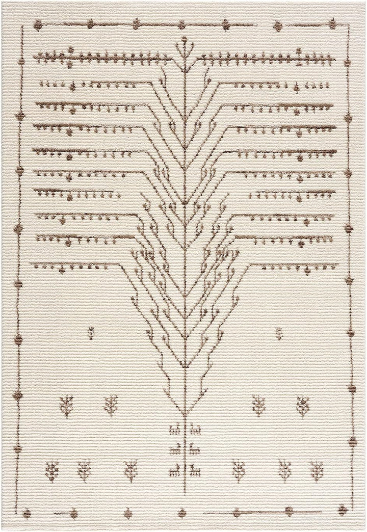 payé Teppich Wohnzimmer - Creme 120x170cm - Ethno Afrika Muster - Hochflor weich Schlafzimmer Flur D