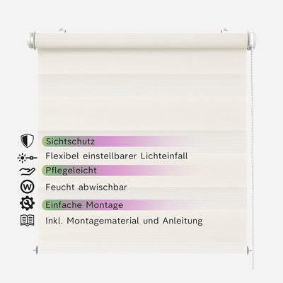 Rikmani Doppelrollo Fensterrollo ARD Duo-Rollo Klemmfixierung Zebrarollo Seitenzugrollo ohne Bohren,