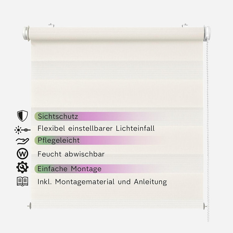 Rikmani Doppelrollo Fensterrollo ARD Duo-Rollo Klemmfixierung Zebrarollo Seitenzugrollo ohne Bohren,