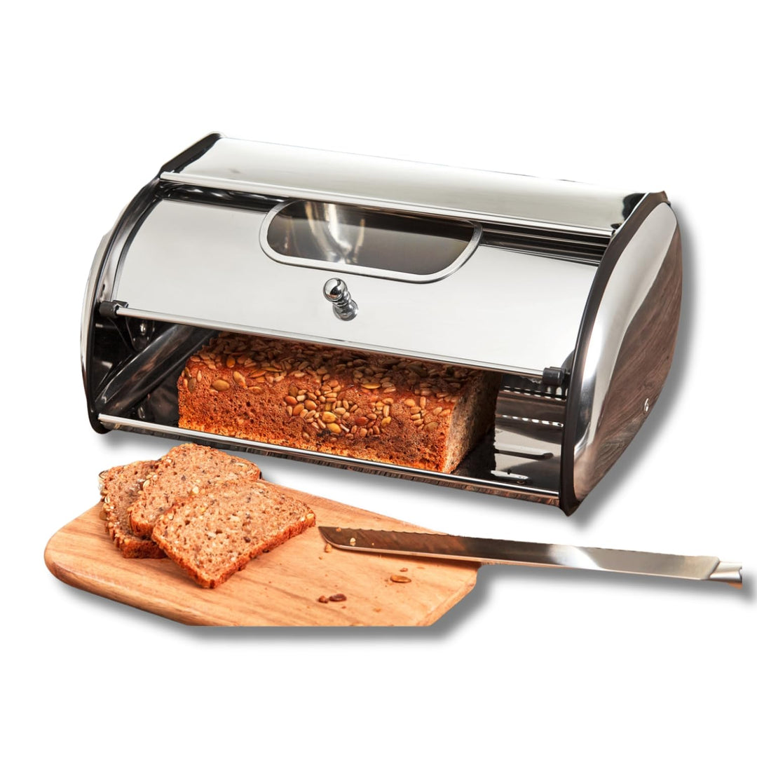 3 PAGEN® Brotkasten Edelstahl, Brotbox mit Sichtfenster, Aufbewahrungsbox für Brot, Brötchen und Kek