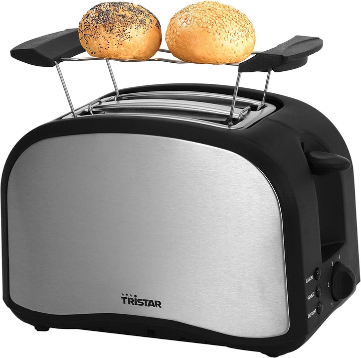 Tristar BR-1022 Edelstahl Toaster - 6 einstellbare Bräunungsstufen mit Brötchenaufsatz - herausnehmb