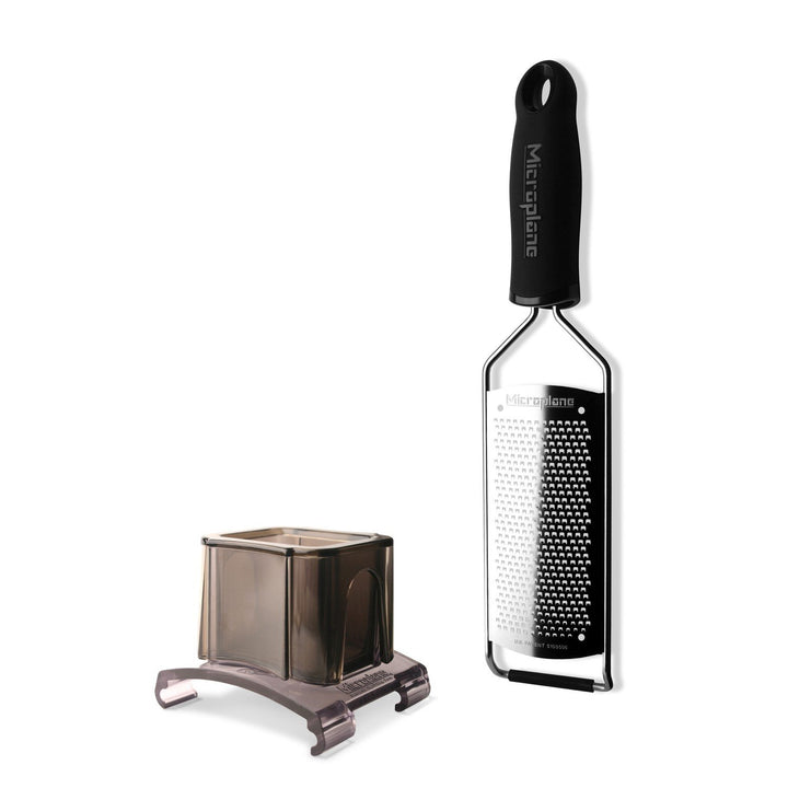 Microplane Reiben Gourmet Serie 45000 - Set Küchenreibe fein/Gewürze + Fingerschutz - Soft Touch Gri