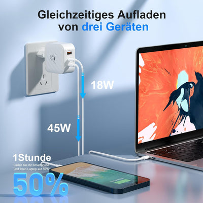 SOARUN USB C Ladegerät, 65W USB C Netzteil 3-Port Schnellladegerät mit PPS, PD 3.0 GaN USB Ladegerät